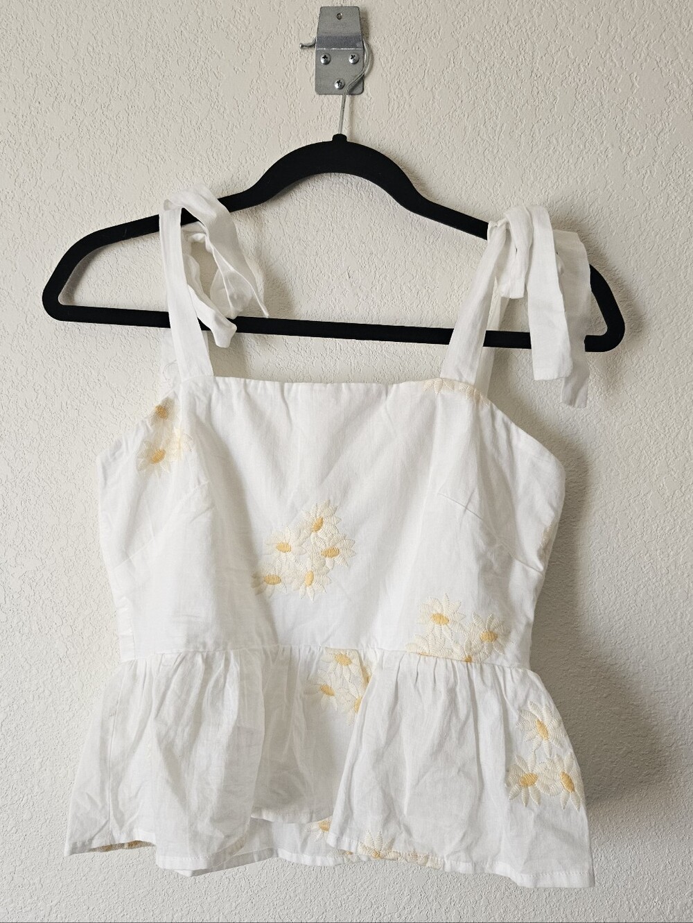 Altar'd State Daisy Embroidered Tie Shoulder Peplum Top